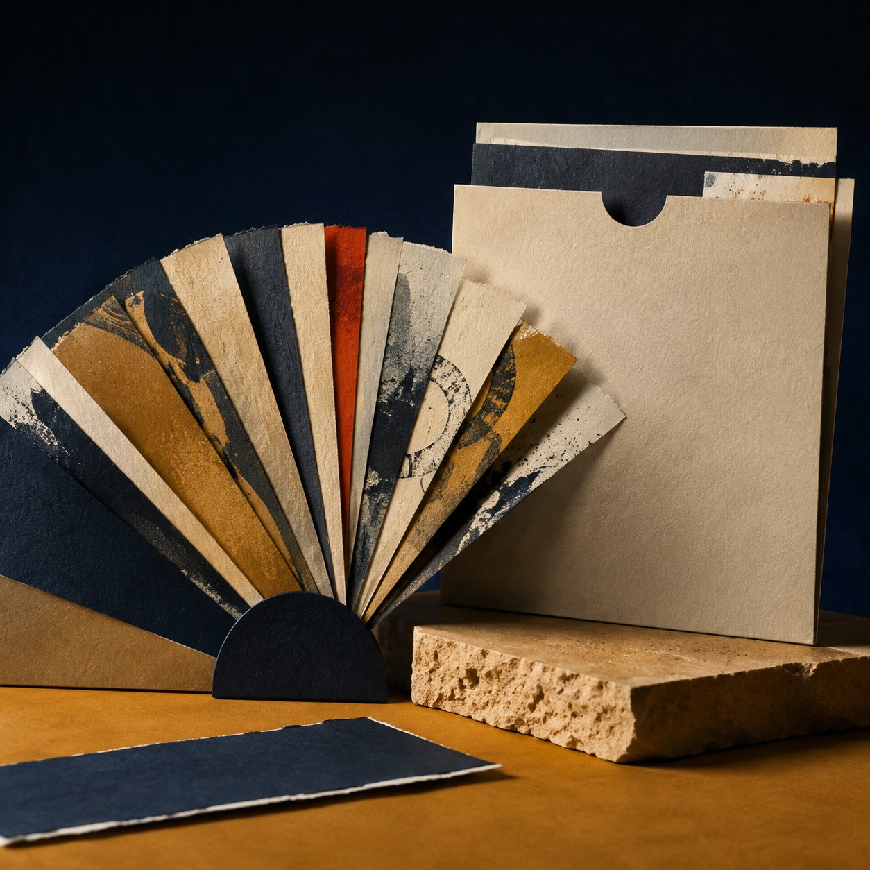 Cut paper fan beside an archival paper sleeve