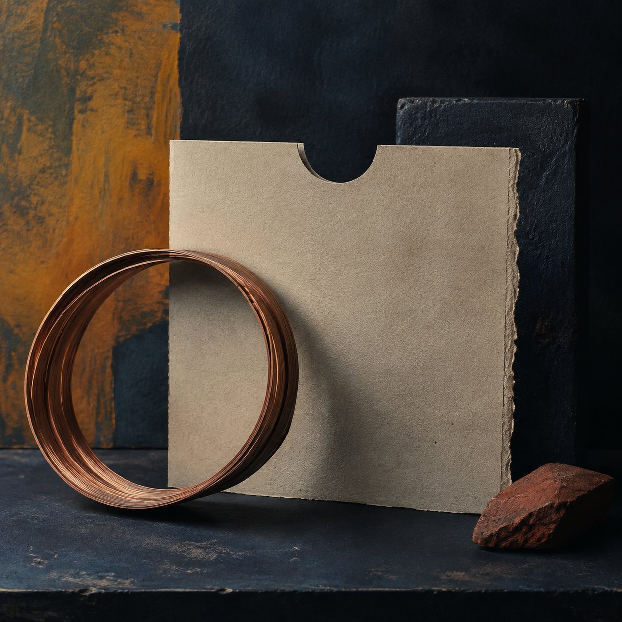 Copper loop beside an archival paper sleeve