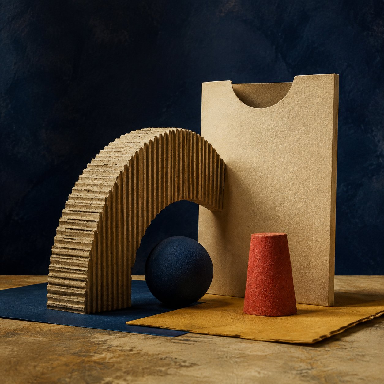 Corrugated arc beside an archival paper sleeve