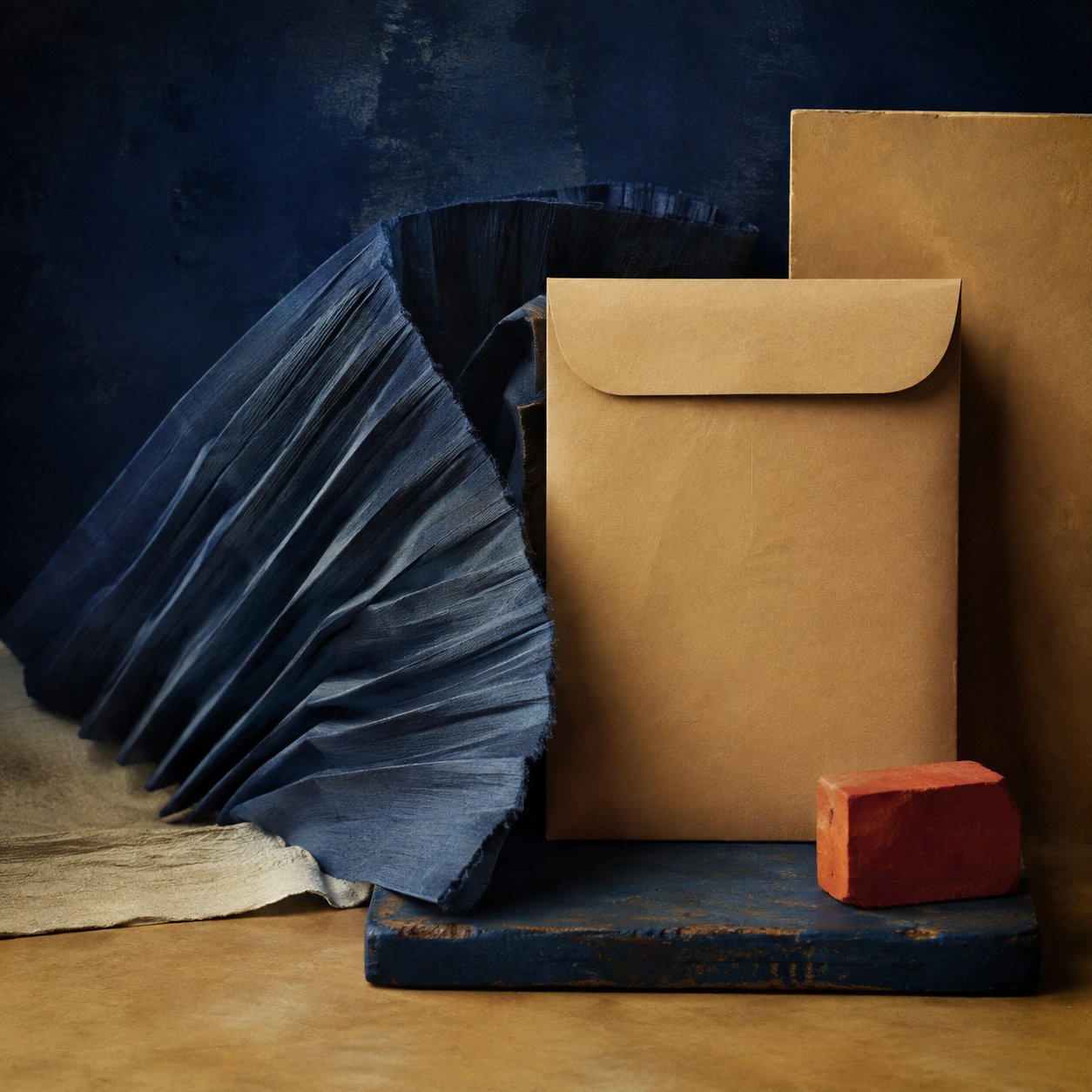 Fabric pleat beside an archival paper sleeve